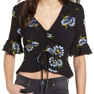 ASTR The Label black floral peplum ruffle top